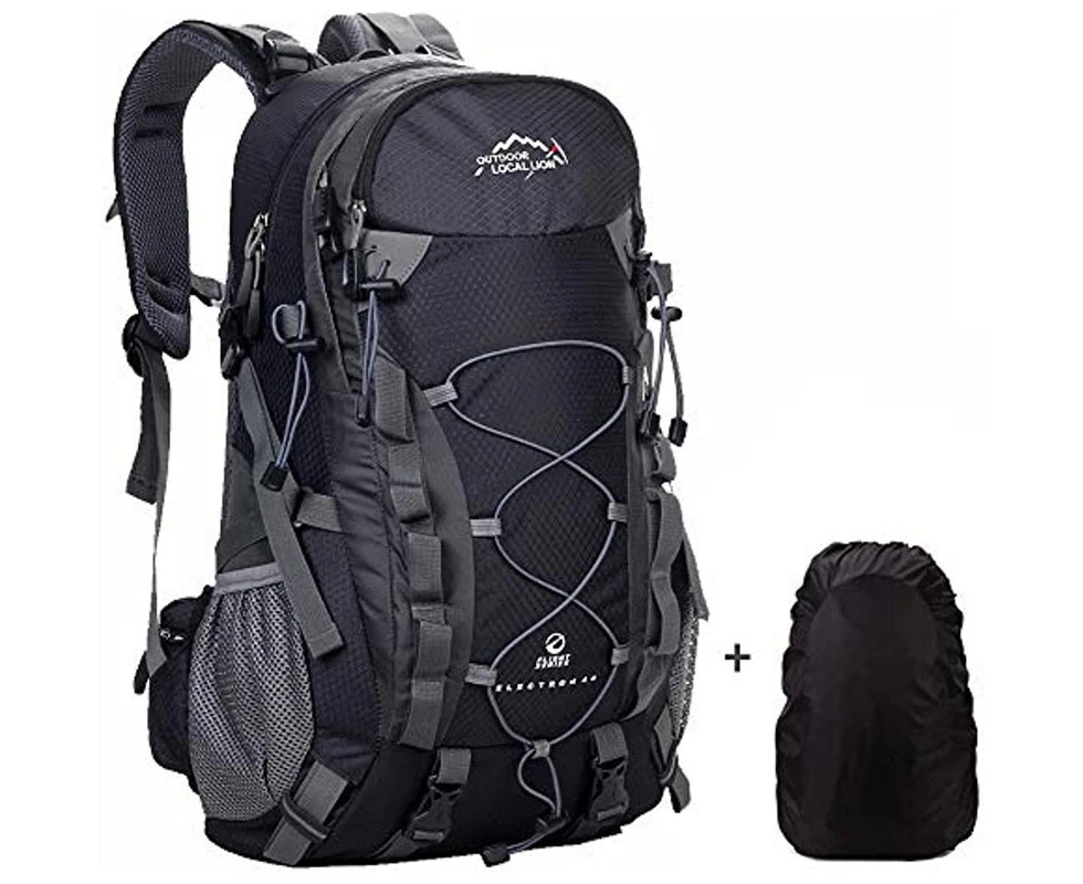 WASSUP 40L Hiking Backpack Outdoor Waterproof Camping Trekking Rucksack Traveling Climbing Backpack Mountaineering Bag with Rain Cover-Black