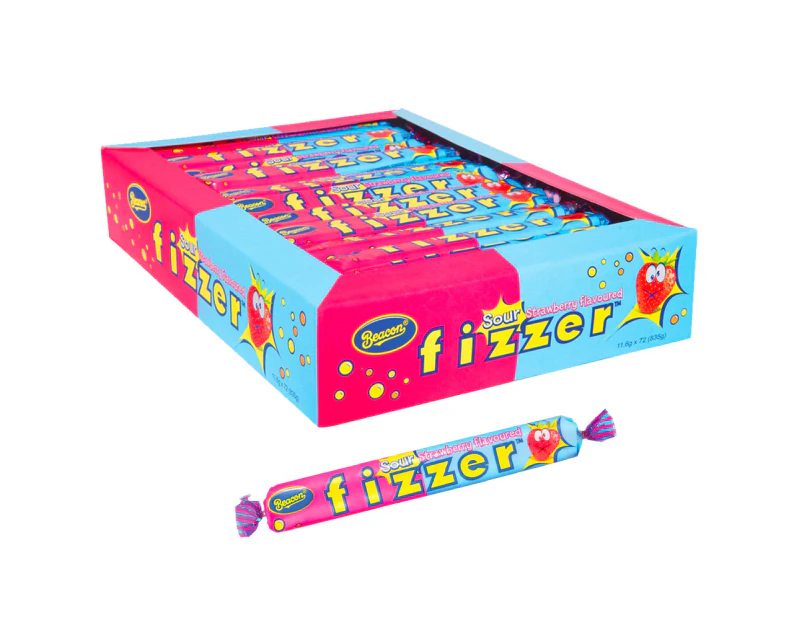 72pc Beacon 11.6g Fizzer Sour Strawberry Flavour Soft Candy/Lolly Confectionery