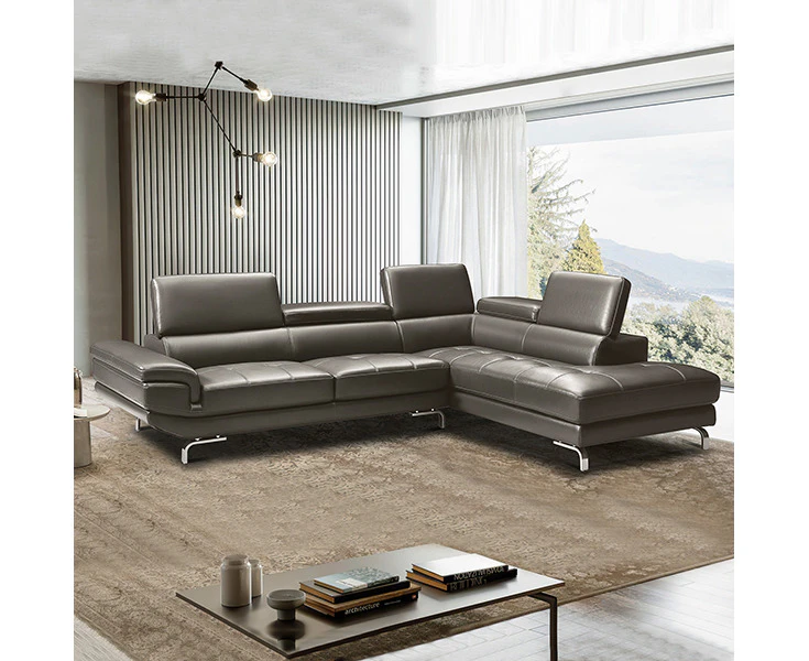 5 Seater Lounge Set Grey Colour Leatherette Corner Sofa for Living Room Couch with Chaise