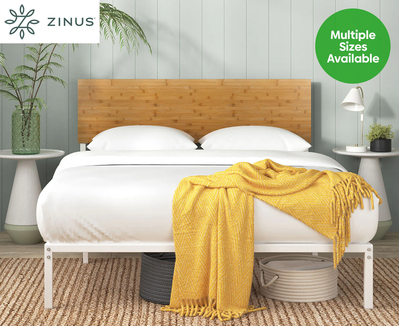 Zinus Figari Bamboo & Metal Bed Frame - White