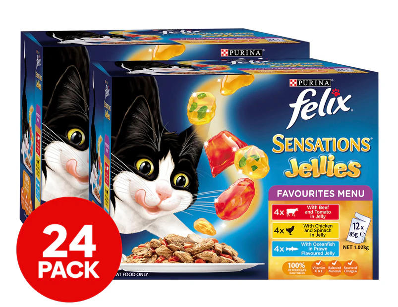 2 x 12pk Felix Sensations Jellies Cat Food Sachets Favourites Menu 1.02kg