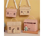 Small House Shape Portable Messenger Handmade Rattan Woven Storage With Handle Basket Picnic Bag Vintage Kids - Yellow