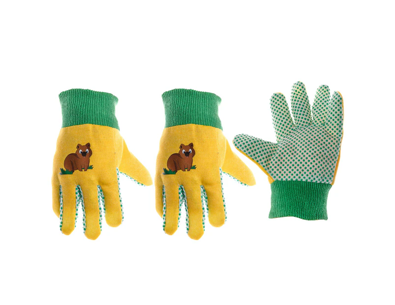 3x Cyclone Kids/Childrens Cotton Gardening Gloves Wombat Planting 3y+ Yellow