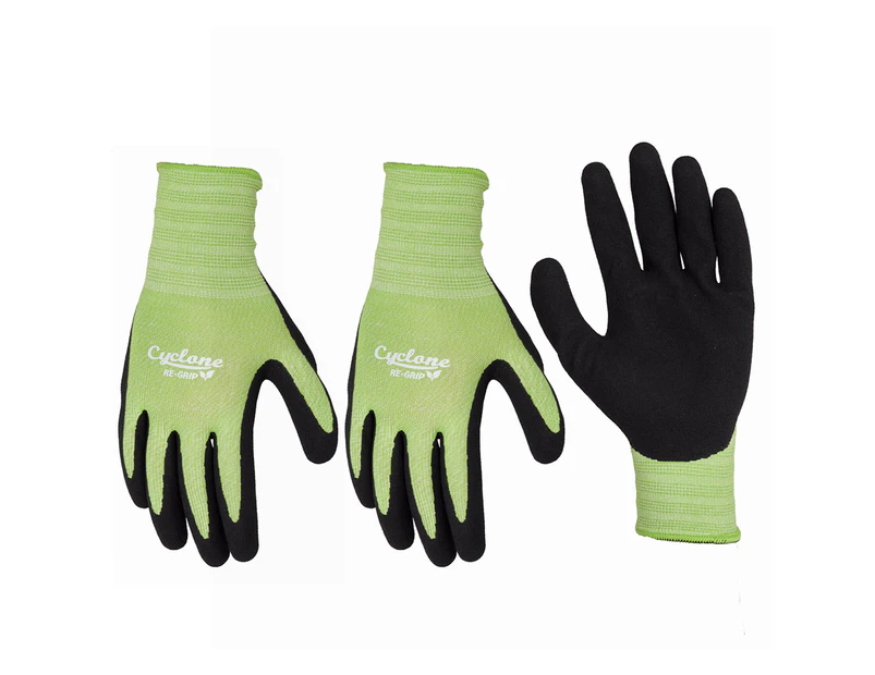 3x Cyclone Size XL Gardening/Planting Gloves Non-Slip Polyester Lime Green/Black
