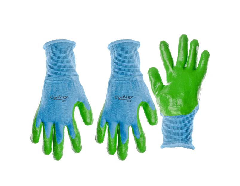 3x Cyclone Kids/Childrens Gardening Gloves Polyester/Dipped Nitrile 3y+ Yellow
