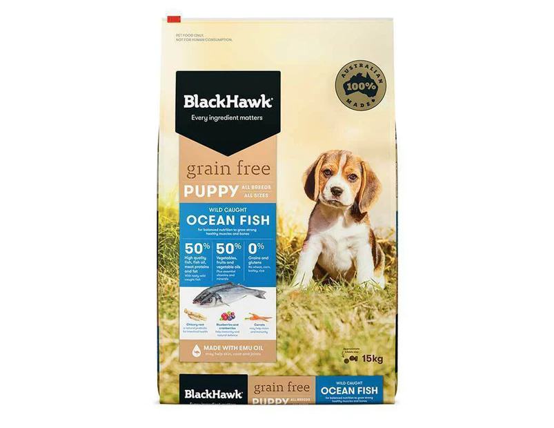 Black Hawk Puppy All Breeds Grain Free Dry Dog Food Ocean Fish 15kg