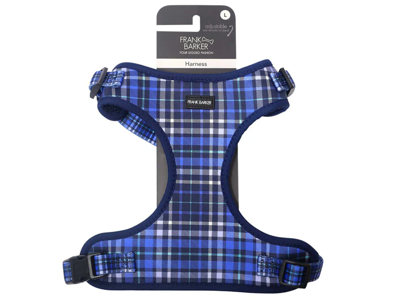 Frank Barker 52-82cm Adjustable Plaid Dog Harness Outdoor Pet Chest Vest L Blue