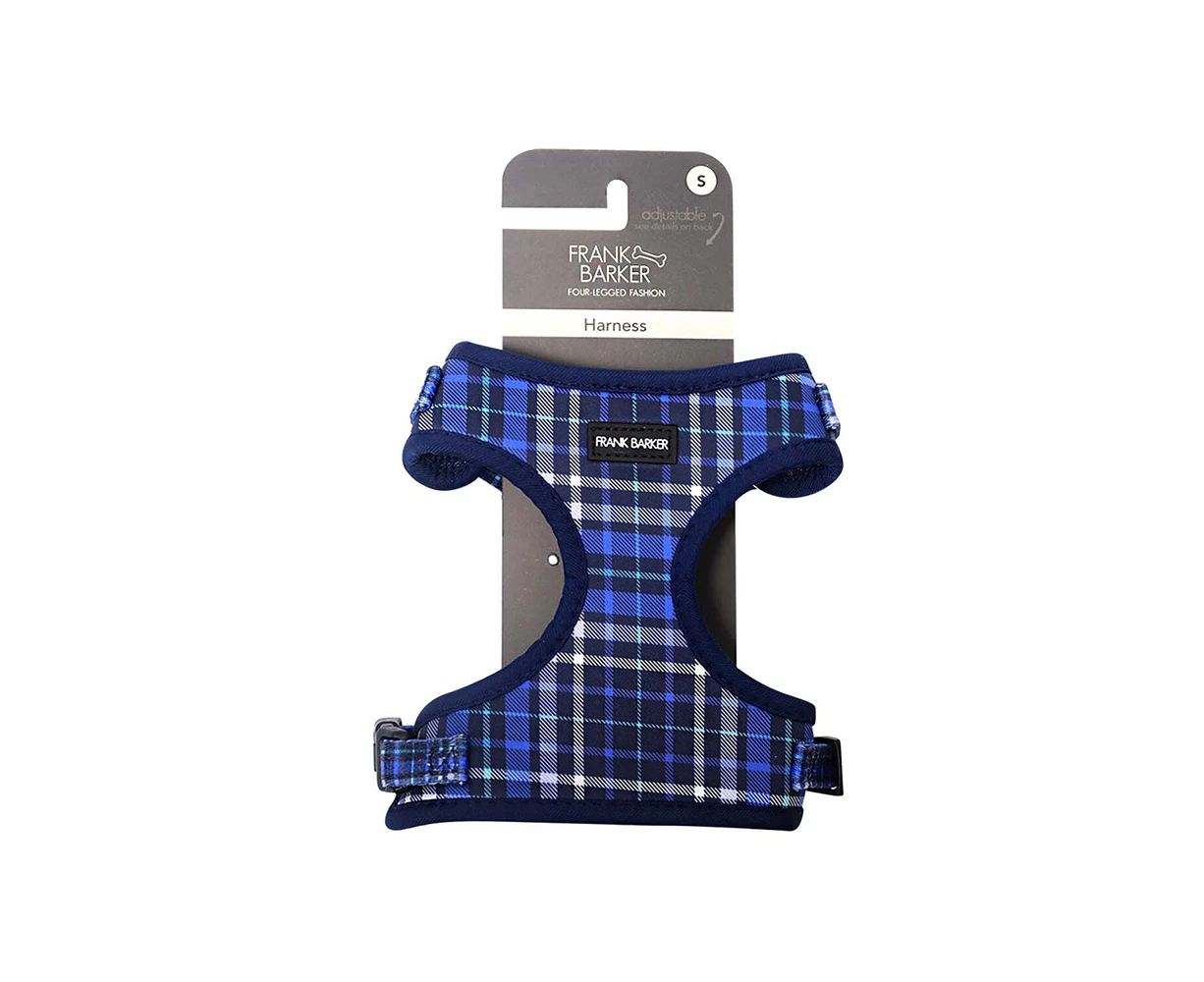 Frank Barker 35-48cm Adjustable Plaid Dog Harness Outdoor Pet Chest Vest S Blue