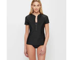 Target Resort Short Sleeve Zip Front Rash Vest - Black