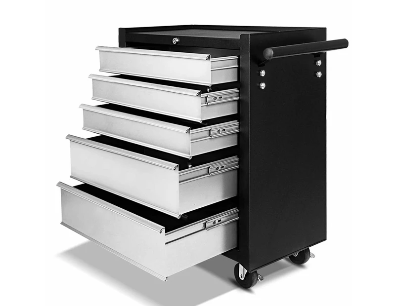 Garage Mechanic Tool Box Cabinet Storage Trolley 5 Drawer - Black Grey