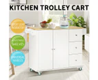 Kitchen Trolley Workbench Island Serving Cart Bar 3 Drawers Wooden White