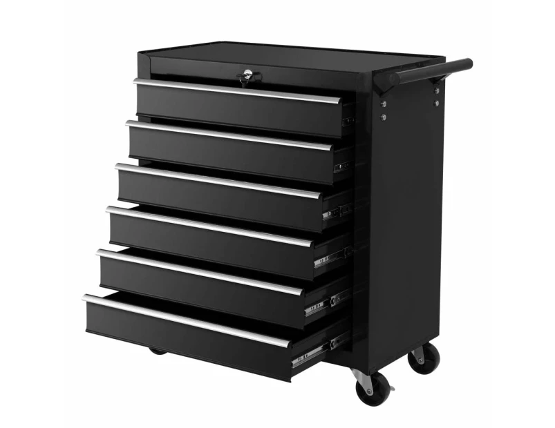 Tool Box Chest Trolley Cabinet Garage Storage Black - 6 Drawers