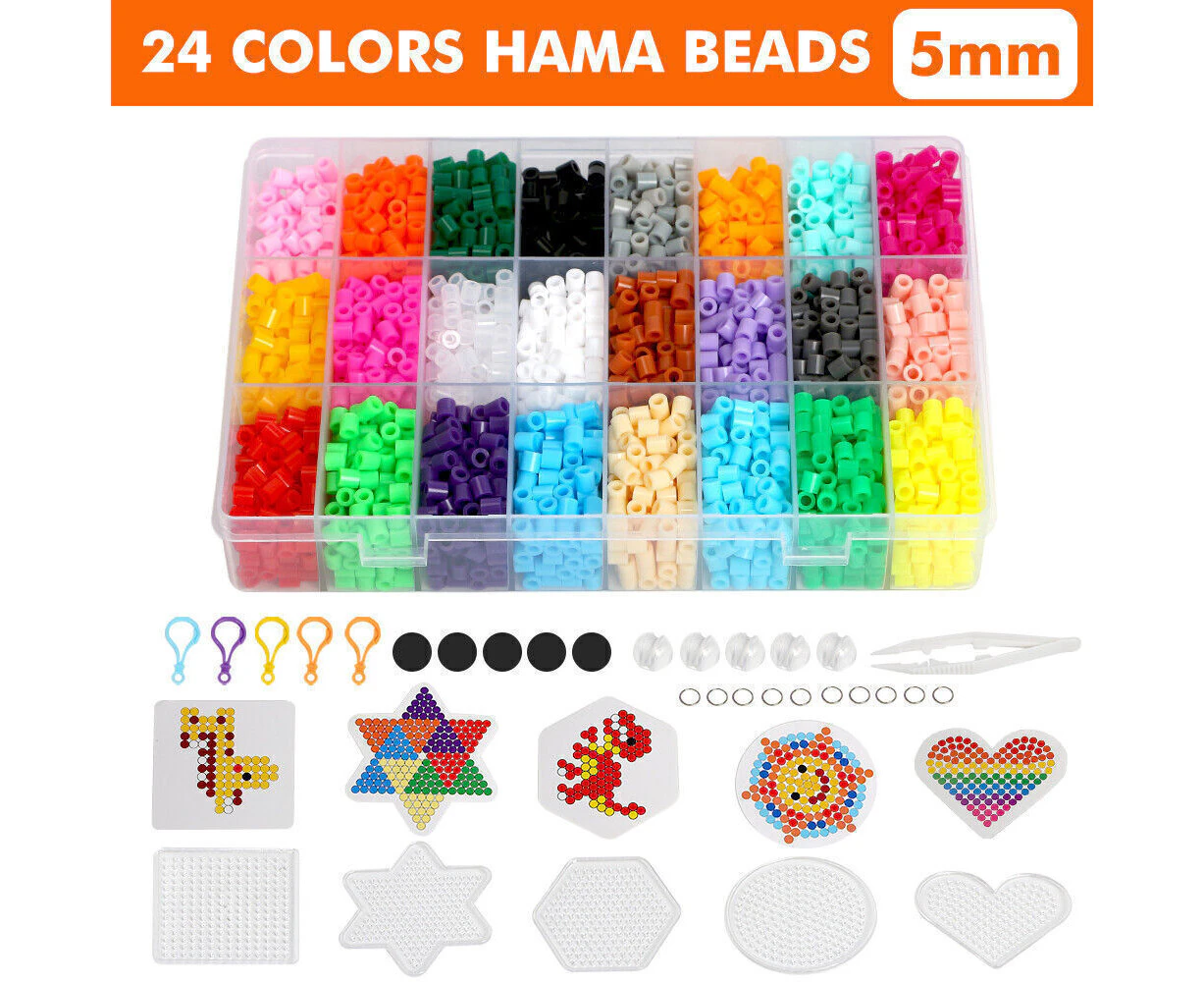 24 Colours 5mm Perler Hama Beads Pegboard Kit Kids Toys DIY Craft Set