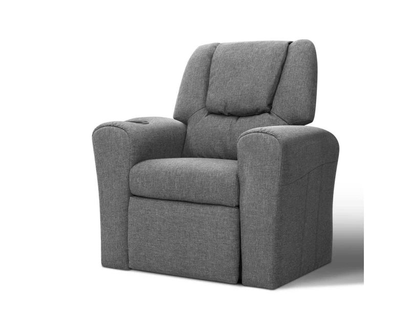 Kids Recliner Chair Linen Sofa Lounge Couch Armchair - Grey