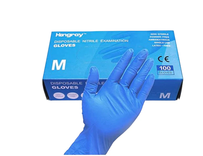 100 Pcs X Disposable Nitrile Examination Blue Powder-Free Gloves - Large