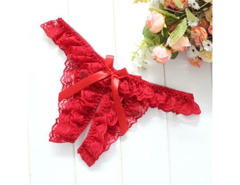 Ruffled Crotchless Panties Women Underwear - Red