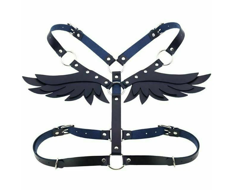 Angel Wings Body Harness 16 Colours Bondage Fetish Clothing Bdsm - Dark Blue