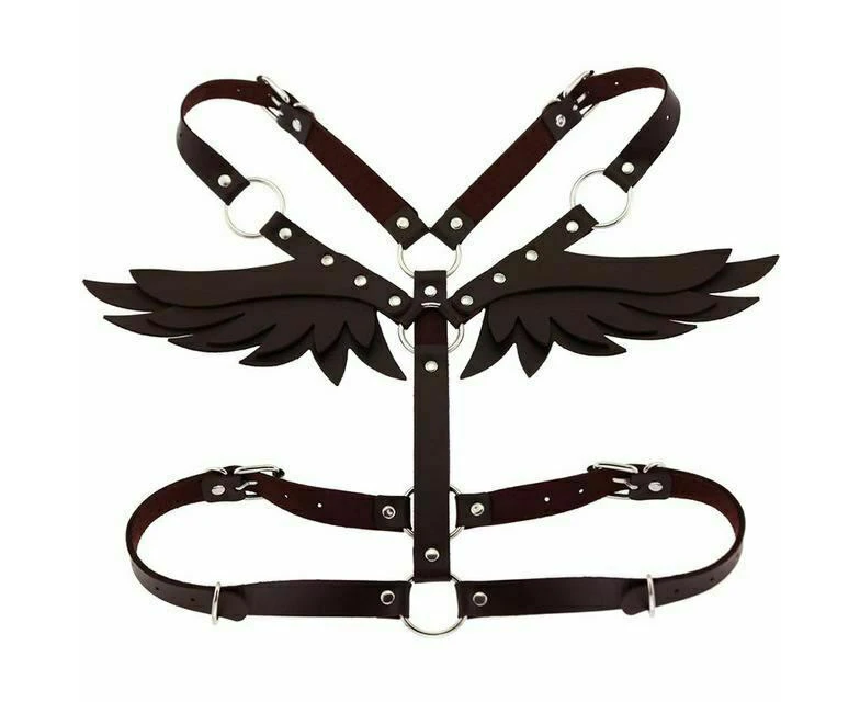 Angel Wings Body Harness 16 Colours Bondage Fetish Clothing Bdsm - Coffee