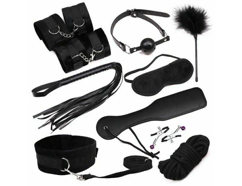 Black Red 10Pcs Bondage Kit Bdsm Beginner Set Sex Toys For Couples - Black