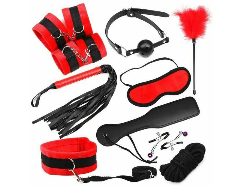 Black Red 10Pcs Bondage Kit Bdsm Beginner Set Sex Toys For Couples