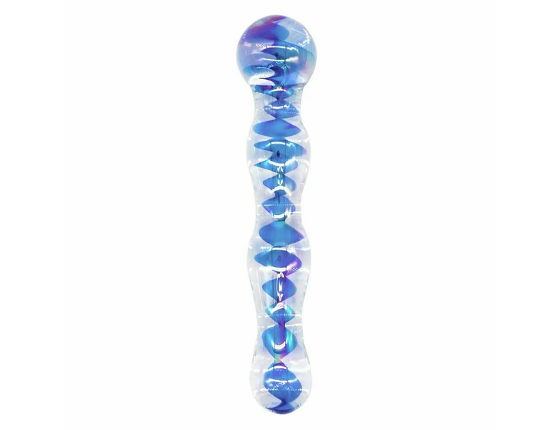 Crystal Glass Dildo Long Butt Plug Waterproof Colourful Anal Beads - Blue