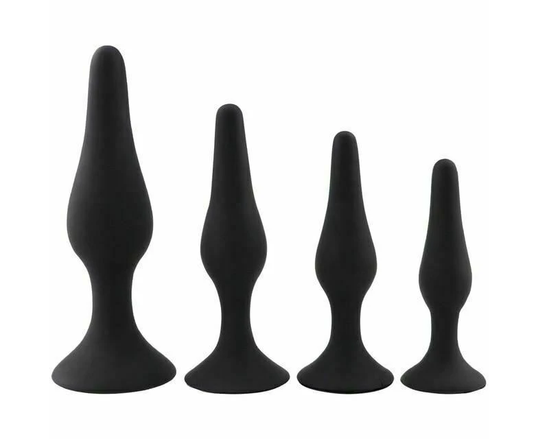 4Pcs / Set Anal Trainer Kit Soft Silicone Black Or Purple Butt Plug - Black