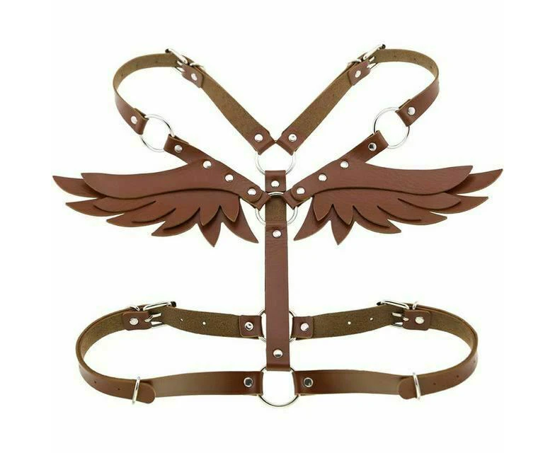 Angel Wings Body Harness 16 Colours Bondage Fetish Clothing Bdsm - Brown