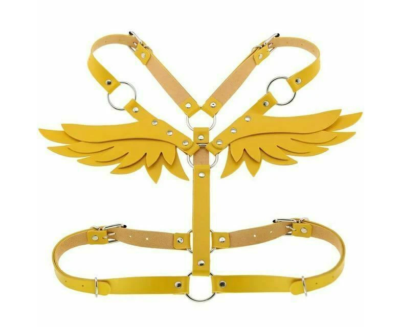 Angel Wings Body Harness 16 Colours Bondage Fetish Clothing Bdsm - Yellow