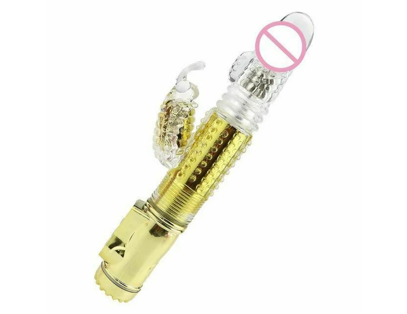 Bee Telescopic Thrusting Rabbit Vibrator G Spot Clitoral Stimulation Women - Gold