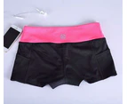 Pocket Yoga Shorts Women Gym Wear Spandex Pants Fitness Home Exercise - Pink And Black