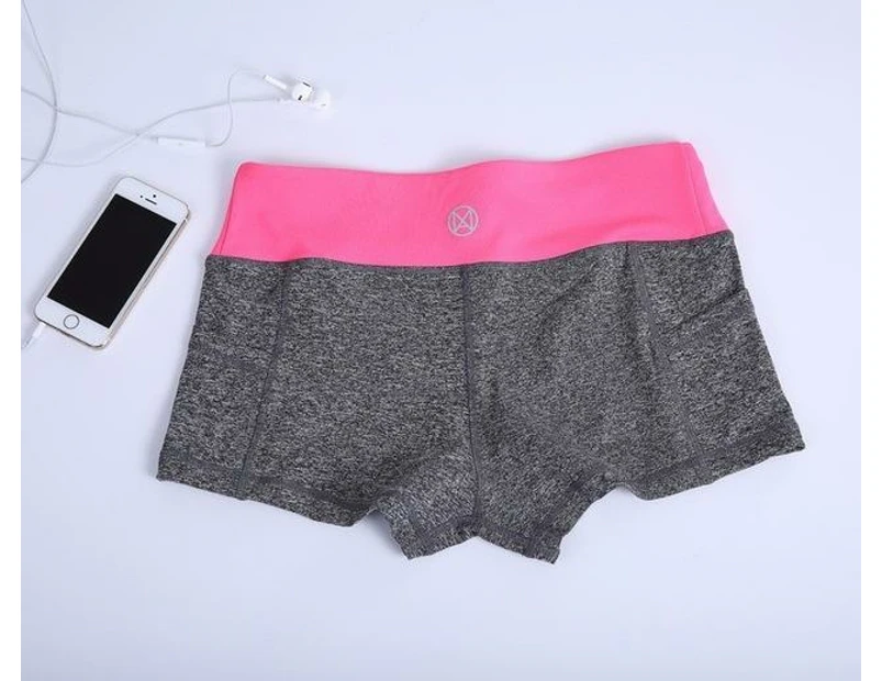 Pocket Yoga Shorts Women Gym Wear Spandex Pants Fitness Home Exercise - Pink And Grey