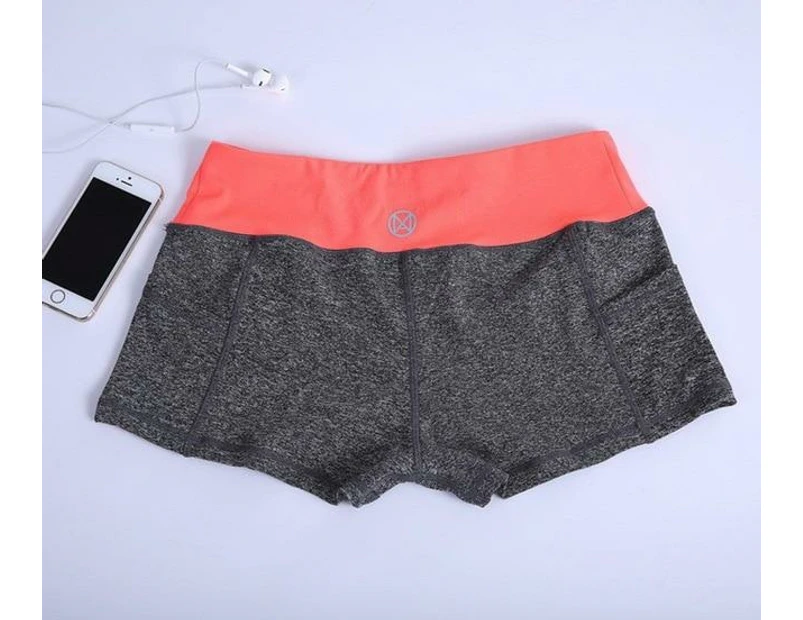 Pocket Yoga Shorts Women Gym Wear Spandex Pants Fitness Home Exercise - Orange And Grey