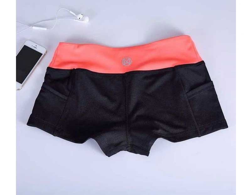 Pocket Yoga Shorts Women Gym Wear Spandex Pants Fitness Home Exercise - Orange And Black