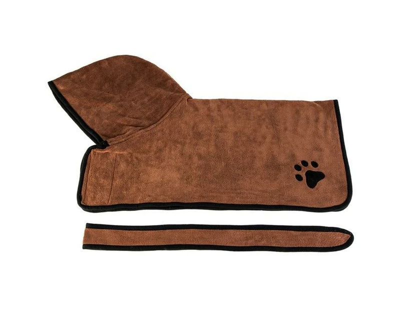 Absorbent Microfibre Dog Bath Robe Towel - Brown