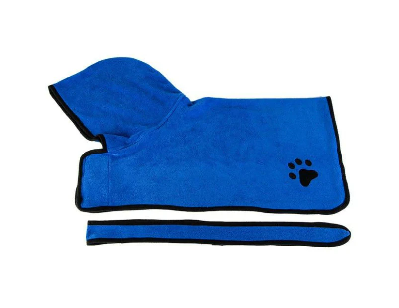 Absorbent Microfibre Dog Bath Robe Towel - Blue