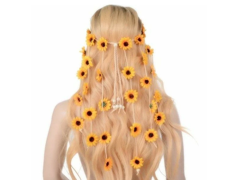 Boho Headband Sunflower Daisies Crown Hair Accessories Women - Yellow