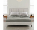 Upholstered Bed Frame with Winged Vertical Lined Bed Head  in King, Queen and Double Size (Ivory White Boucle Fabric)