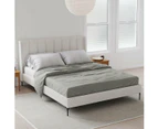 Upholstered Bed Frame with Winged Vertical Lined Bed Head  in King, Queen and Double Size (Ivory White Boucle Fabric)