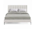 Upholstered Bed Frame with Winged Vertical Lined Bed Head  in King, Queen and Double Size (Ivory White Boucle Fabric)