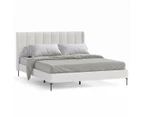 Upholstered Bed Frame with Winged Vertical Lined Bed Head  in King, Queen and Double Size (Ivory White Boucle Fabric)