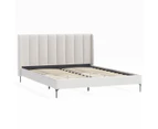 Upholstered Bed Frame with Winged Vertical Lined Bed Head  in King, Queen and Double Size (Ivory White Boucle Fabric)