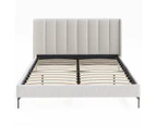 Upholstered Bed Frame with Winged Vertical Lined Bed Head  in King, Queen and Double Size (Ivory White Boucle Fabric)