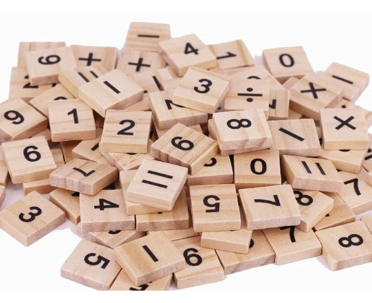 Wooden educational toys | 100pc Wooden Numeric Scrabble Tiles Numbers Mathematical Symbols DIY Game Craft