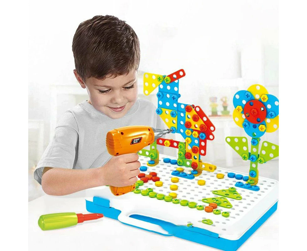 237PCS Mosaic Building Blocks Peg Electric Drill Assemble Toy Set Birthday Gift