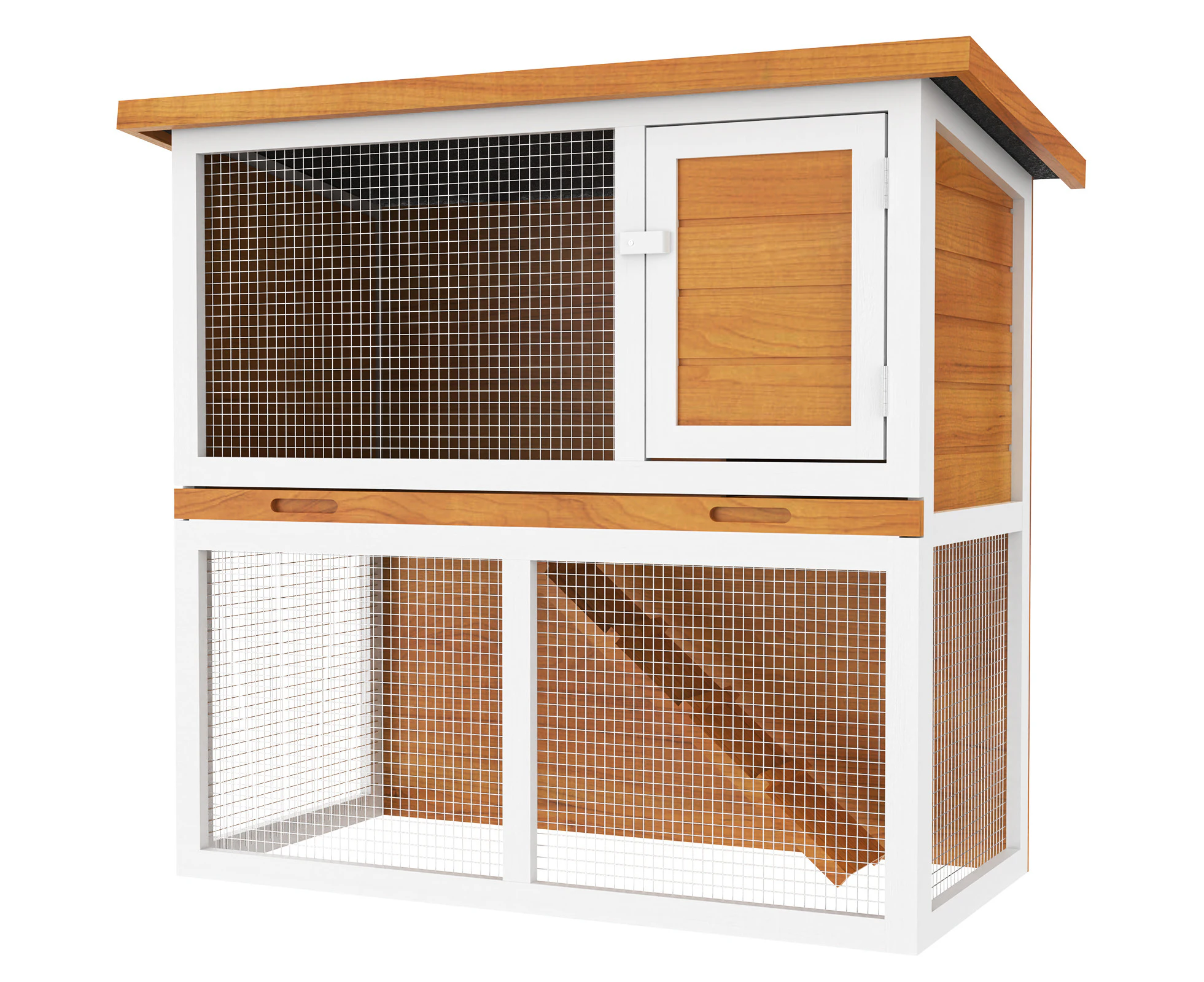 Oppsbuy Rabbit Hutch Chicken Coop Guinea Pig Cage 89.5x45x79.5cm-Brown