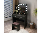 Dressing Table & Stool Set with Shelves and Lighted Mirror Black
