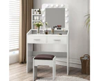 Dressing Table & Stool Set with Shelves and Lighted Mirror White