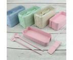 Lunch Boxes Bags 3 Layer Bento Food Containers With Fork Spoons Chopsticks - Blue