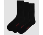 Underworks Mens 3 Pack All Day Plain Cushion Foot Crew Socks - Black - Black