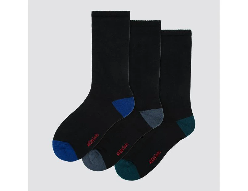 Underworks 3 Pack Mens All Day Cushion Foot Crew Socks - Black - Black